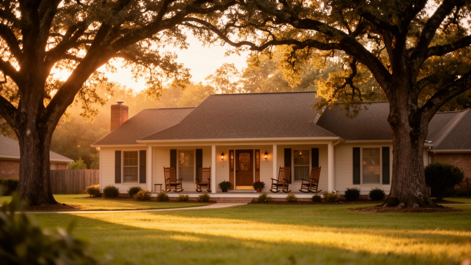 A peaceful Arkansas family home at golden hour